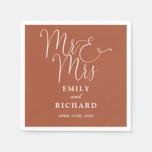 Mr And Mrs Script Elegant Terracotta Wedding Napkins