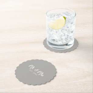 Mr and Mrs Script Established Wedding Paper Coaster
