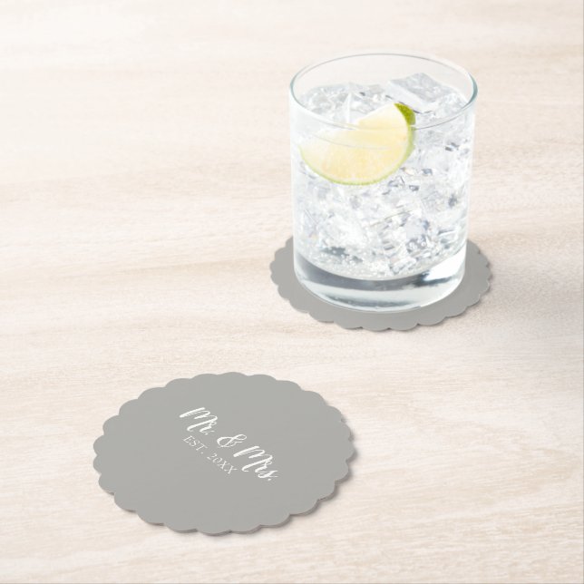 Mr and Mrs Script Established Wedding Paper Coaster (Insitu)