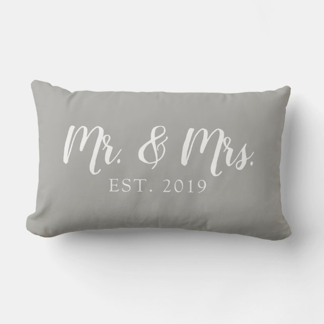 Mr and Mrs Script Established Wedding Pillow (Front)