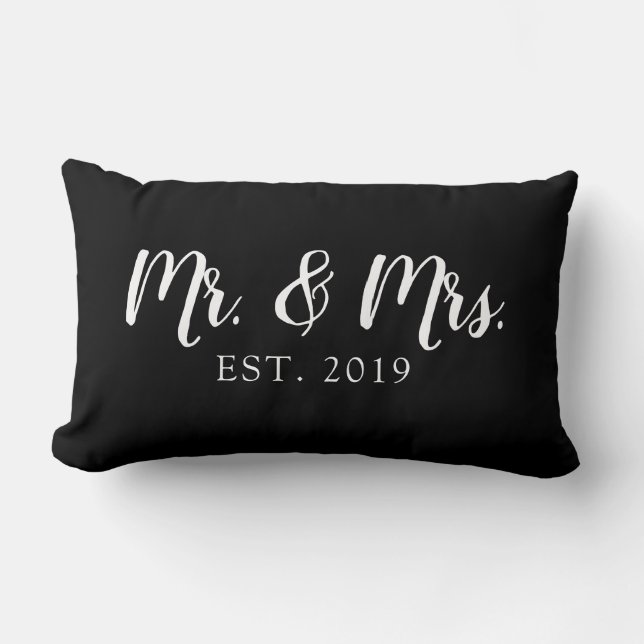 Mr and Mrs Script Established Wedding Pillow (Front)