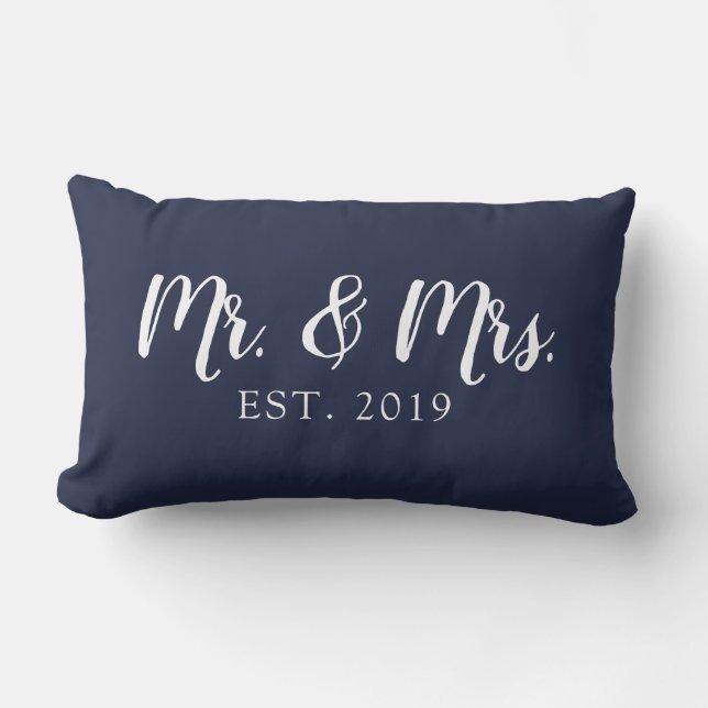 Mr and Mrs Script Established Wedding Pillow (Front)