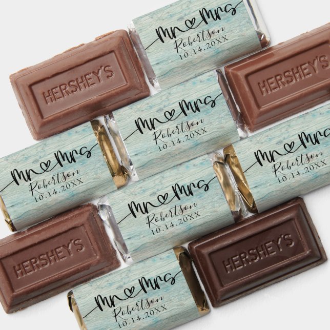 Mr and Mrs Script Heart Beach Driftwood Wedding Hershey's Miniatures (Assorted)