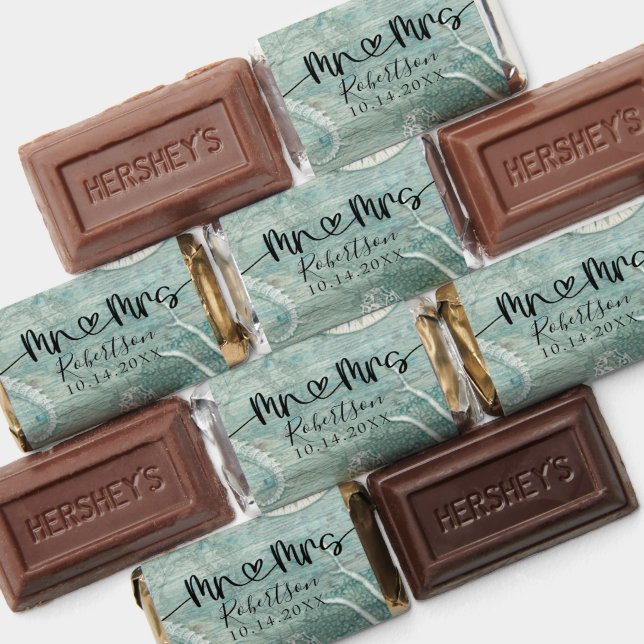 Mr and Mrs Script Heart Beach Seahorse Rustic Wood Hershey's Miniatures (Assorted)