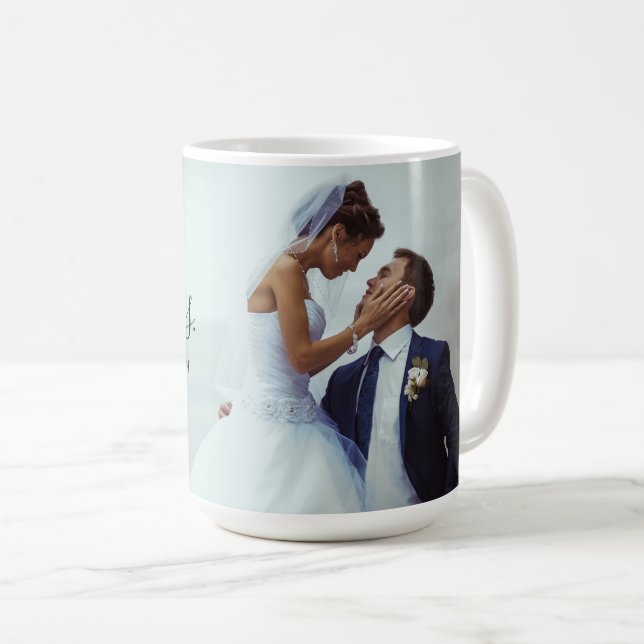 Mr. and Mrs. Script Monogram Wedding Photo Coffee Mug (Front Right)