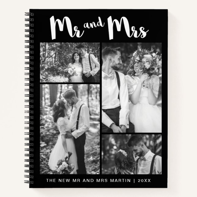 Mr and Mrs Script Photo Collage Black and White Notebook (Front)