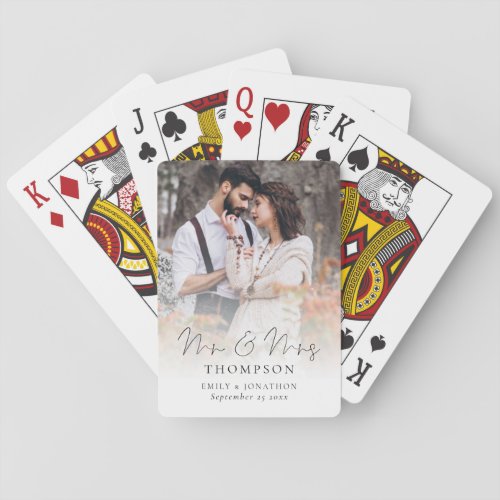 Mr and Mrs Script Photo Overlay Wedding Playing Ca Playing Cards