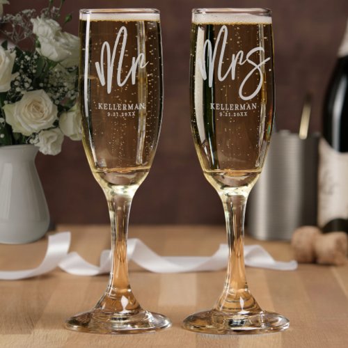 Mr And Mrs Script Wedding Champagne Flute