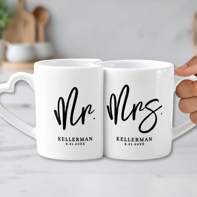 Mr And Mrs Script Wedding Coffee Mug Set (Mr And Mrs Script Wedding Coffee Mug Set)