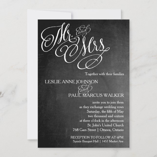 Mr. and Mrs. Scroll Chalkboard Invitation (Front)