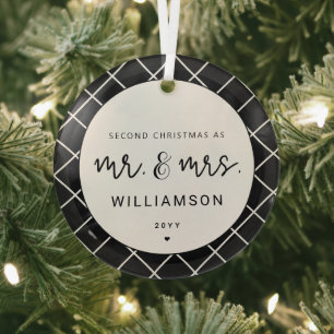 Mr. and Mrs. Second Christmas Together Elegant Glass Ornament