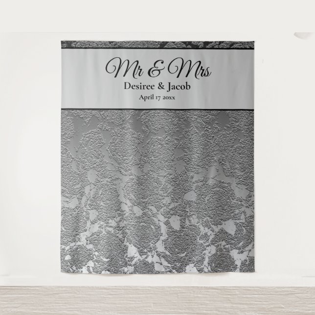 Mr And Mrs Silver Grey Photo Booth Backdrop (Front)