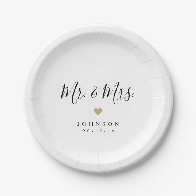 Mr and Mrs simple elegant script wedding Napkins _ Paper Plates (Front)