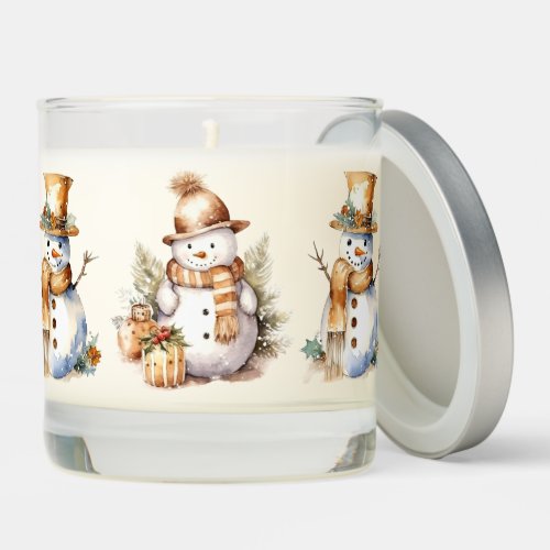 Mr and Mrs Snowman Bring Christmas Gifts Scented Candle