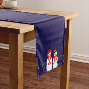 Mr and Mrs Snowman Christmas Lights Short Table Runner