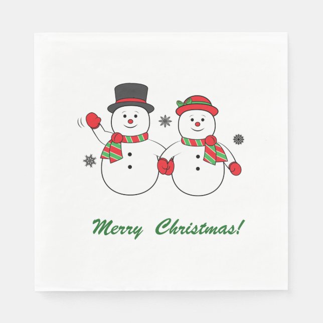 Mr. and Mrs Snowman Merry Christmas Paper Napkins (Front)