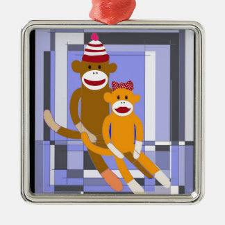Mr. and Mrs. Sock Monkey. Metal Ornament