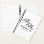 Mr and Mrs spiral wedding planner for couple<br><div class="desc">Mr and Mrs spiral wedding planner for couple. Personalized weekly / monthly agenda book. Make your own cover design with custom surname. Fun engagement party gift idea for him or her. Classy typography design with date of marriage. Upload your own image optionally. White or custom color background. Great for planning...</div>
