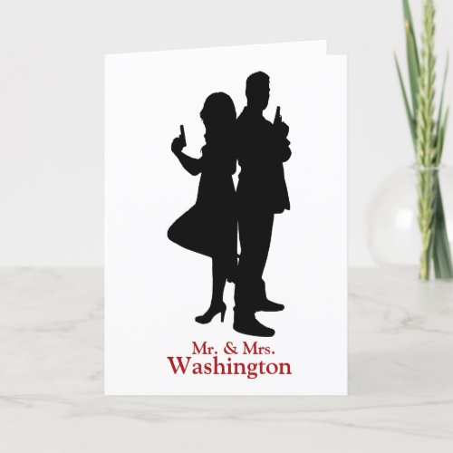 Mr and Mrs Spy Silhouette Wedding Greeting Card