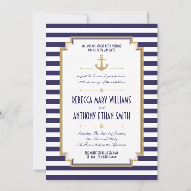 Mr and Mrs Stylish Nautical Wedding Invitation (Front)
