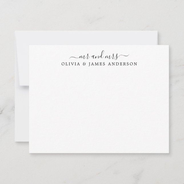 Mr and Mrs Stylish Script Calligraphy Newlyweds Note Card (Front)
