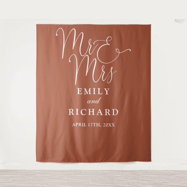 Mr And Mrs Terracotta Wedding Photo Backdrop (Front)