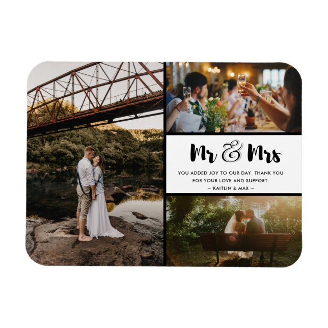 Mr and Mrs Thank You Photo Collage Black and White Magnet (Horizontal)