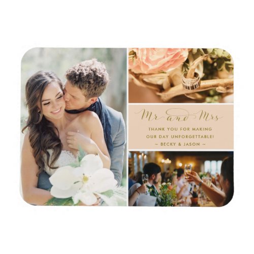 Mr and Mrs Thank You Photo Collage Peach and Gold Magnet