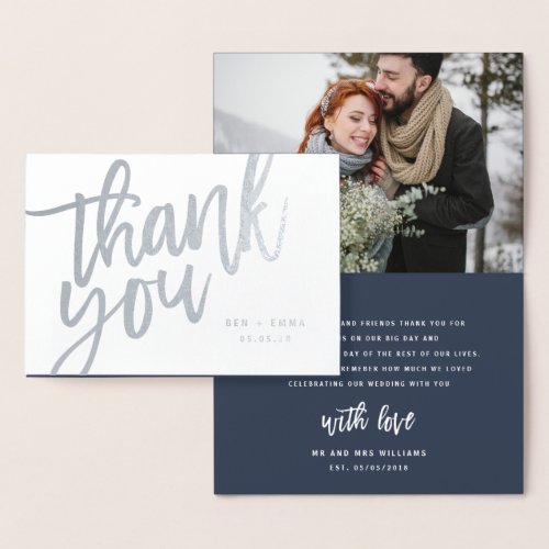 Mr and Mrs thank you photograph real foil Foil Card