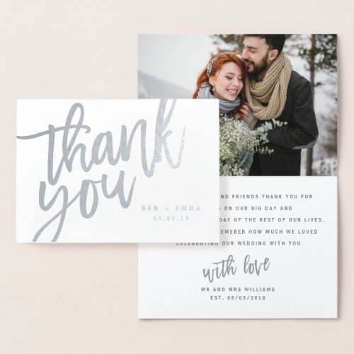 Mr and Mrs thank you photograph real foil Foil Card