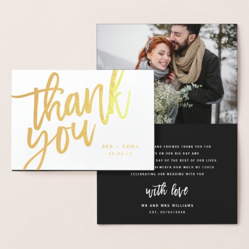 Mr and Mrs thank you photograph real foil Foil Card