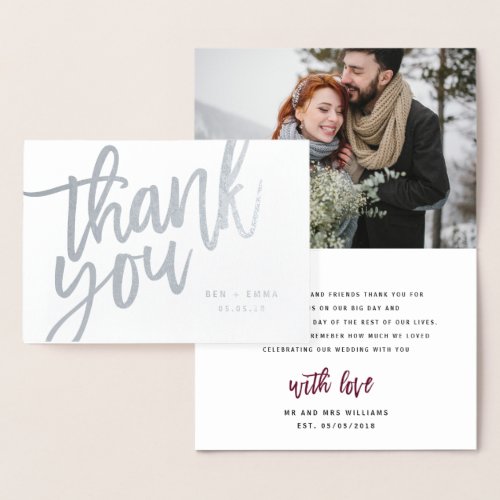 Mr and Mrs thank you photograph real foil Foil Card