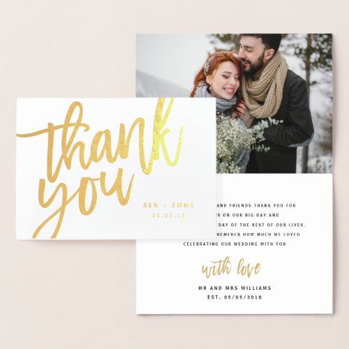 Mr and Mrs thank you photograph real foil Foil Card