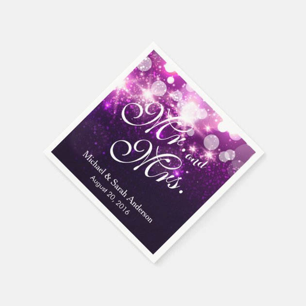 Mr. And Mrs. Trendy Purple Glitter Sparkle Wedding Paper Napkin