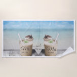 Mr And Mrs Tropical Ocean Cocktails Beach Towel<br><div class="desc">A Mr and Mrs honeymoon beach towel featuring the ocean,  cocktails and date established,  wedding date.  Newlywed gifts,  for the honeymoon trip. Gift a his and a hers towel.</div>