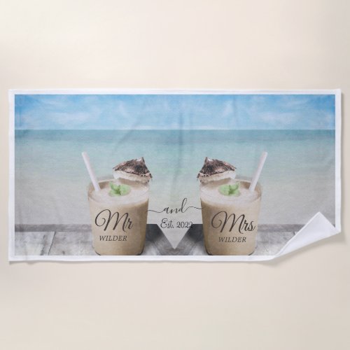 Mr And Mrs Tropical Ocean Cocktails Beach Towel
