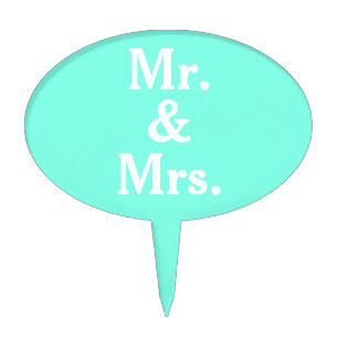 Mr. and Mrs. Turquoise Blue White Cake Picks