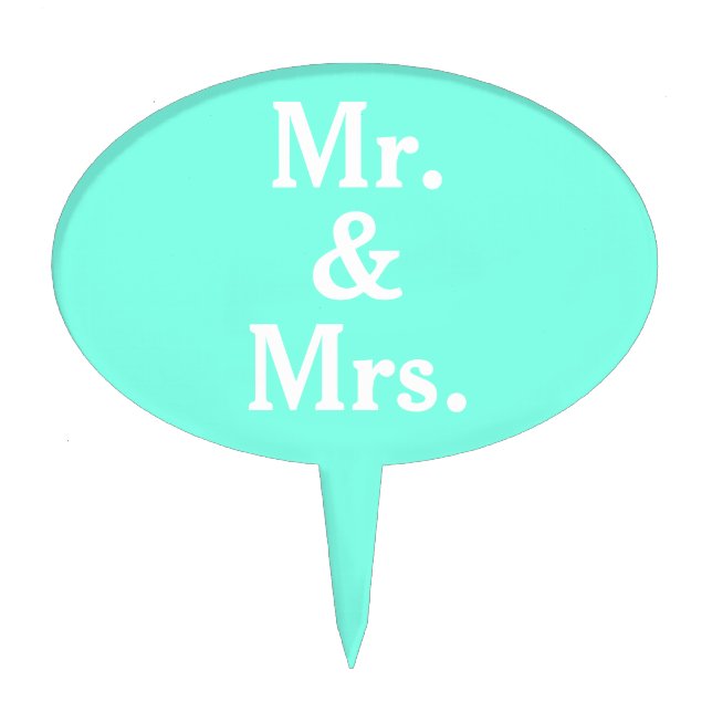 Mr. and Mrs. Turquoise Blue White Cake Picks (Front)