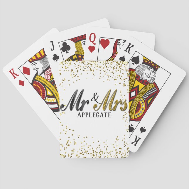 Mr and Mrs Tuxedo Gold Personalized Custom Wedding Poker Cards (Back)