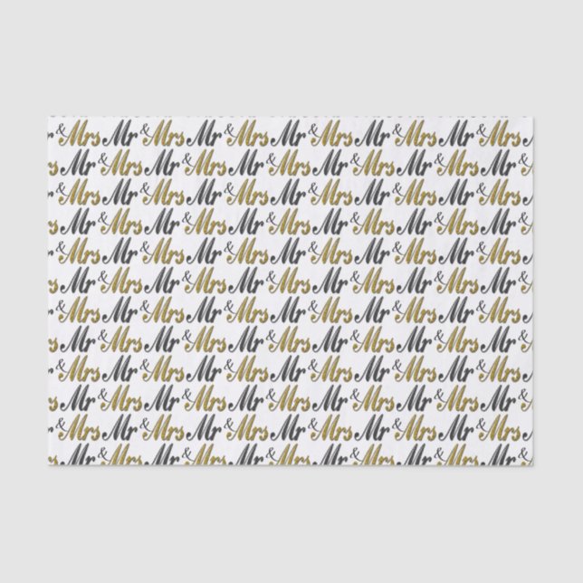 Mr and Mrs Tuxedo Gold Sparkle Wedding Tissue Paper (Front)