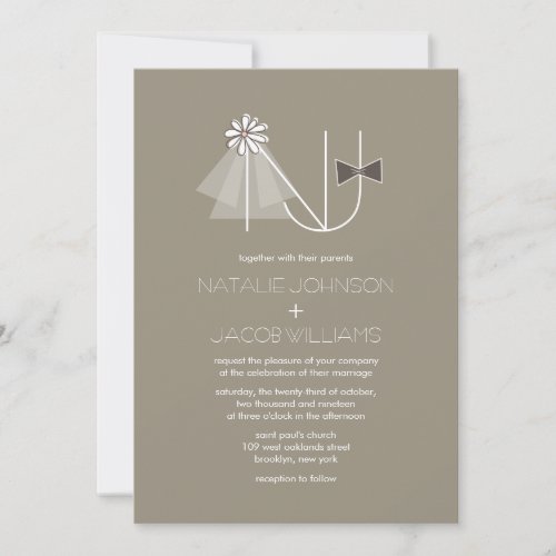 Veil &amp; Bow Tie Monogram Custom Wedding Invitation