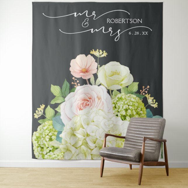 Mr. and Mrs. Wedding Backdrop Floral Banner (In Situ)