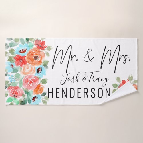 Mr and Mrs Wedding Bride and Groom Personalized Bath Towel