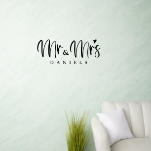 Mr and Mrs Wedding Calligraphy Personalized  Wall Decal