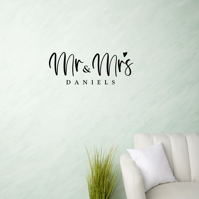 Mr and Mrs Wedding Calligraphy Personalized  Wall Decal (Living Room)