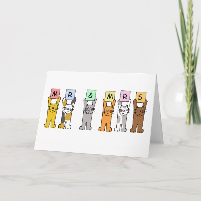 Mr and Mrs Wedding Congratulations Cute Cats Card (Front)