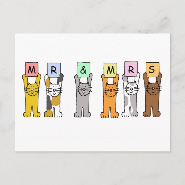 Mr and Mrs Wedding Congratulations Cute Cats Postcard (Front)