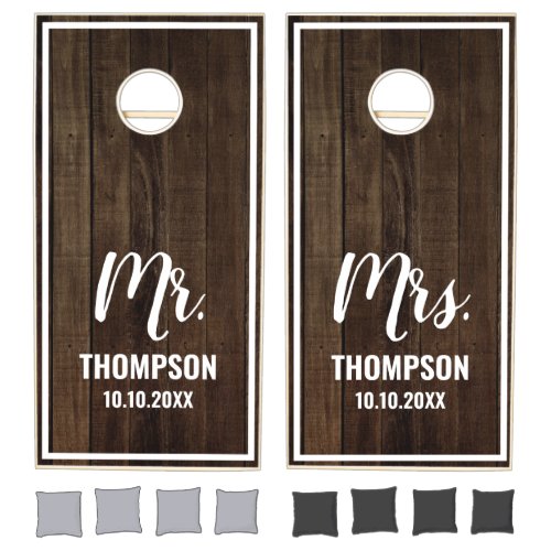 Mr And Mrs Wedding Couple Newlywed Rustic Wood Cornhole Set