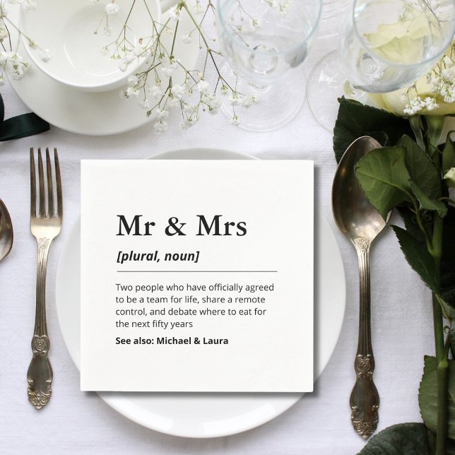 Mr and Mrs Wedding Custom Definition Modern Napkins (Creator Uploaded)