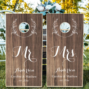Mr. and Mrs. wedding dark wood Cornhole Set